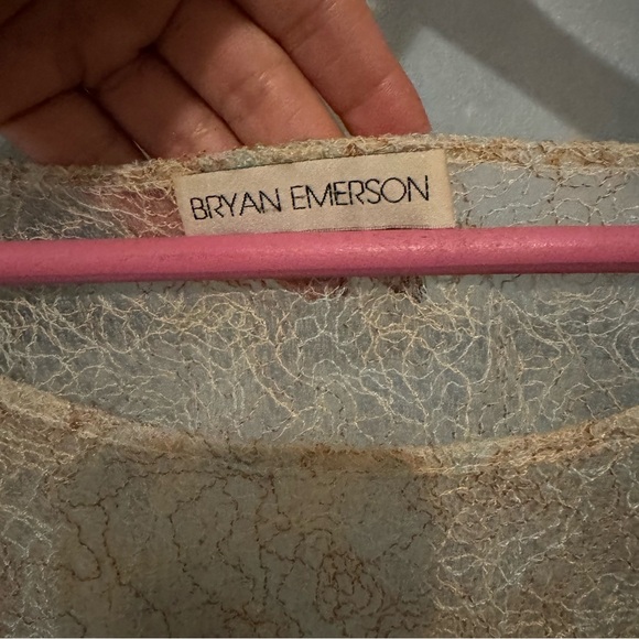 Vintage Bryan Emerson • sheer floral lace top with shades of tan and blue - Picture 3 of 6